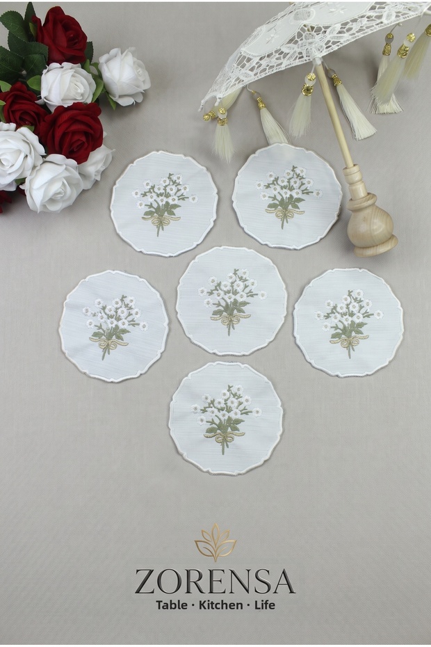 Set of 6 Coffee Side Cocktail Napkins, Embroidered Fabric Presentation Napkins, Special Decorative Napkins for Turkish Delight and Coffee Tea Presentations