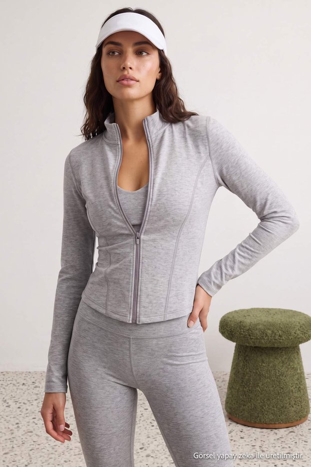 Gray Melange Zippered Diver/Scuba Knitted Sports Jacket Thmaw27Sk00003