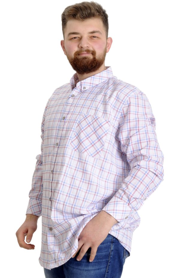 Mode XL Large Size Men's Shirt Plaid Long Sleeve 23300 Salmon
