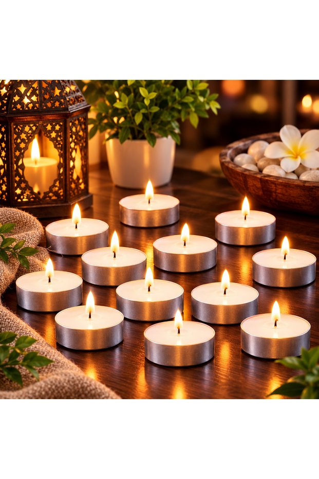 50-Pack Unscented Tealight Candles – White Long-Burning Tea Lights