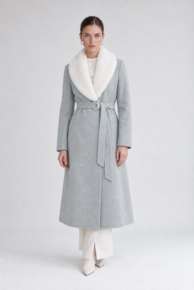 Mint Green Fur Collared Cashmere Coat