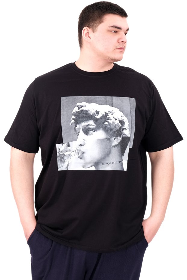 Mode XL Large Size Men's T-Shirt Crew Neck Statue U25027 Black