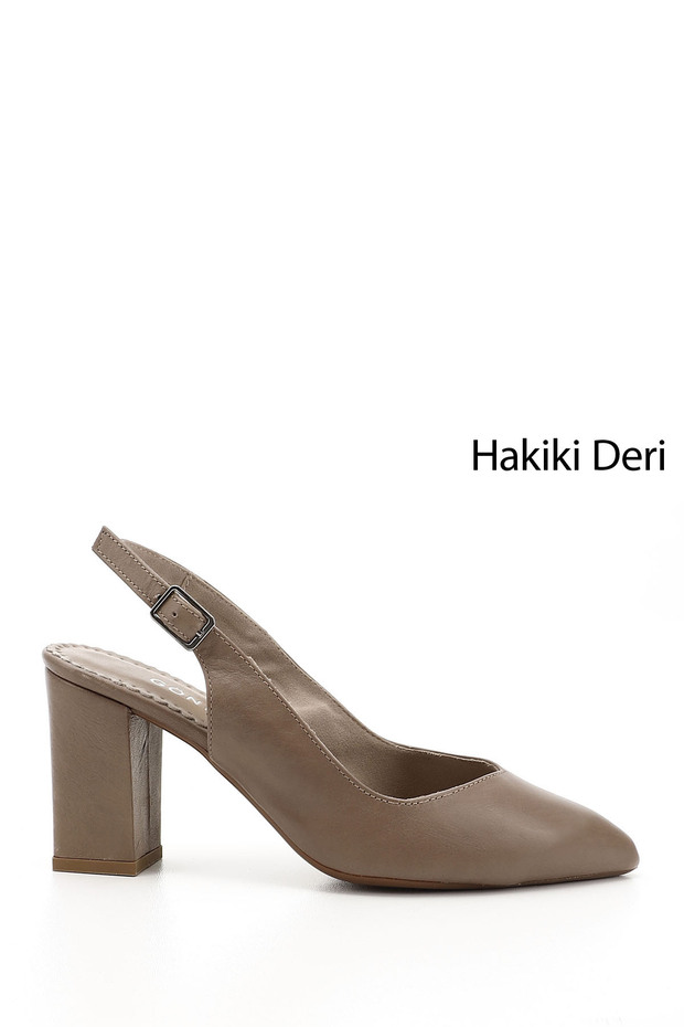 Women's Mink Antique High Thick Heeled Open Back Genuine Leather Shoes