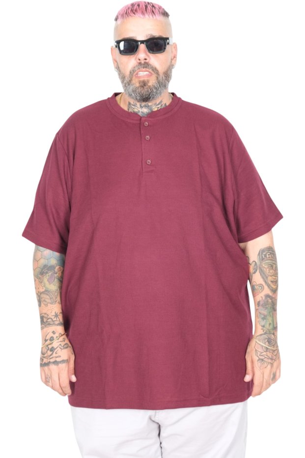 Mode XL Large Size Men's Judge Collar T-Shirt Waffle U20036 Maroon