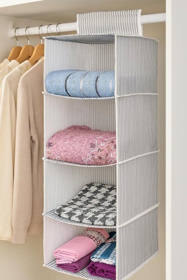 4 Compartment Hanging Closet Organizer Gray