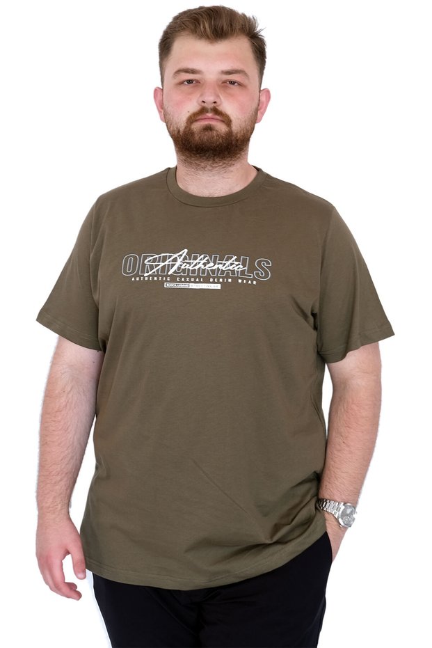 Fashion XL Large Size Men's T-Shirt Crew Neck Originals U25038 Khaki