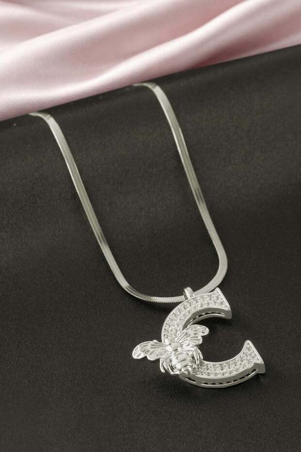 Bee Zircon Stone Silver Color Lettered Steel Necklace