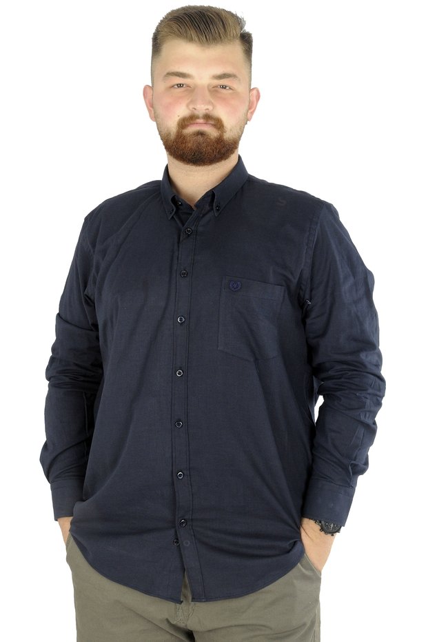 Mode XL Large Size Men's Linen Pocket Shirt 20386 Navy Blue