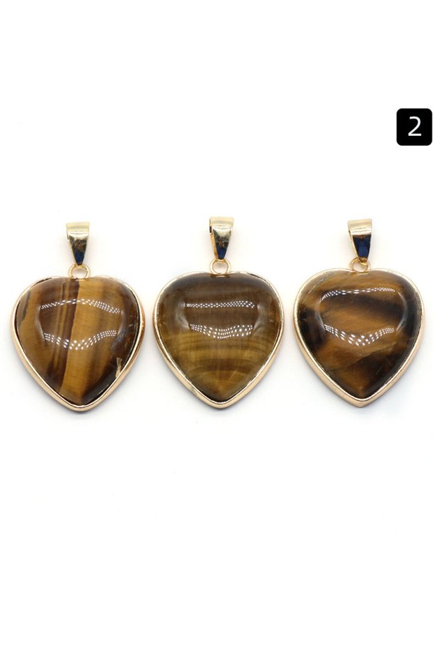 Tiger Eye Stone 1pc 24x25mm Heart Shaped Gold Color Wrapped Pendant Natural Stone Crystal Agate Char