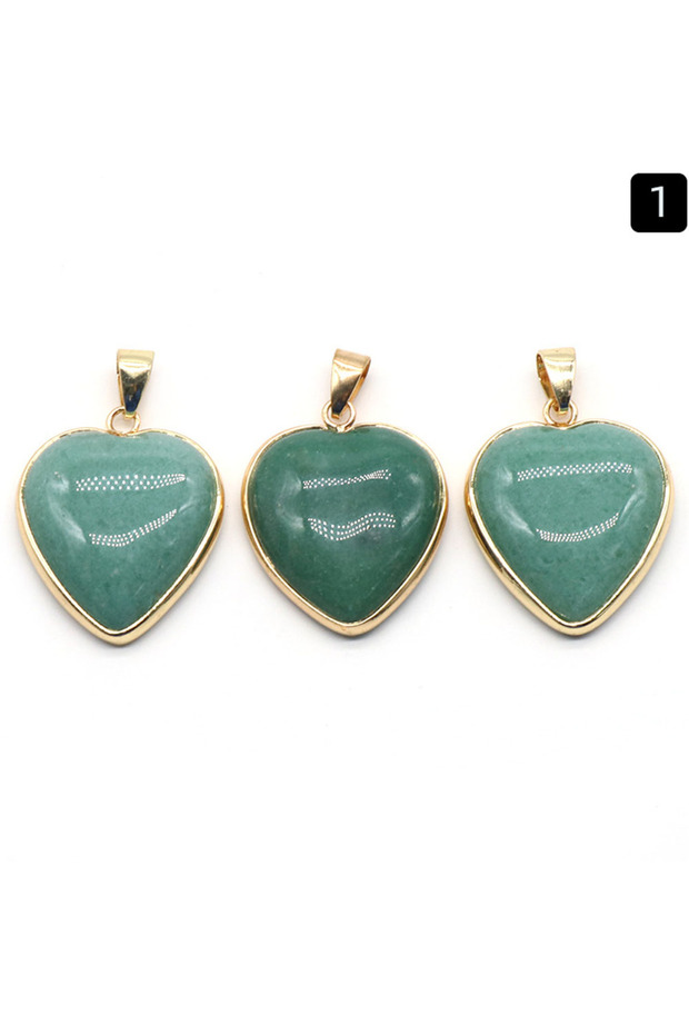 Green Aventurine 1pc 24x25mm Heart Shaped Gold Color Wrapped Pendant Natural Stone Crystal Agate Cha