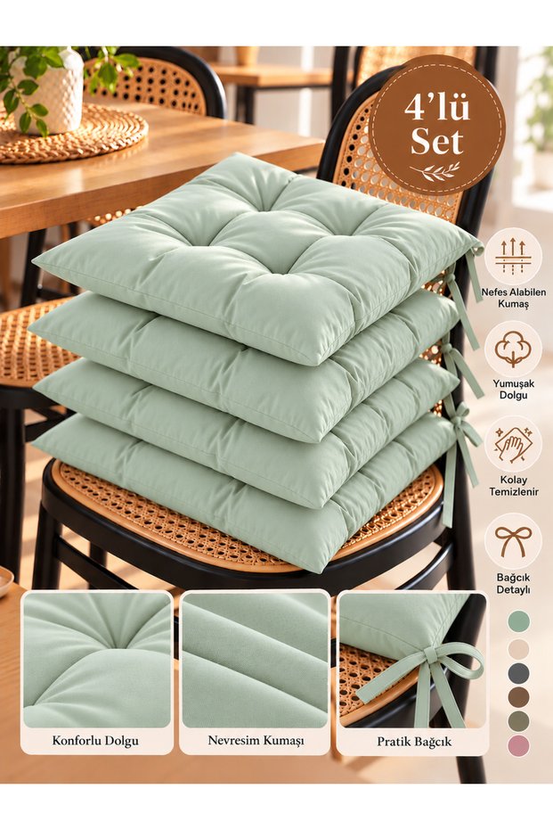 4-piece Chair Cushion – Tied, Non-Sagging Foam Filled, Washable – 40x40 cm