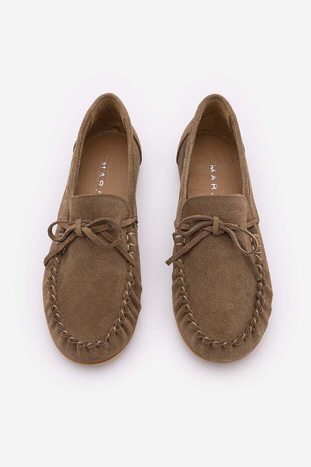 Women's Genuine Leather Lace-Up Bowknot Moccasin Olive Drawstring Loafer Casual Shoes Tavon Soil Suede