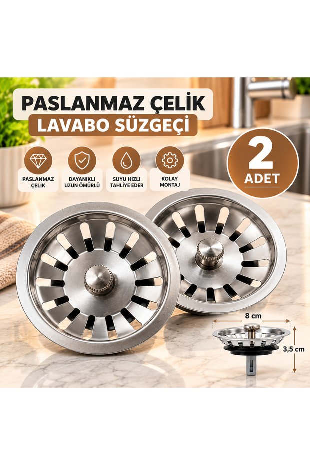 Screw-On Stainless Steel 8cm Sink Strainer – Kitchen Sink Drain Strainer 2 Pieces