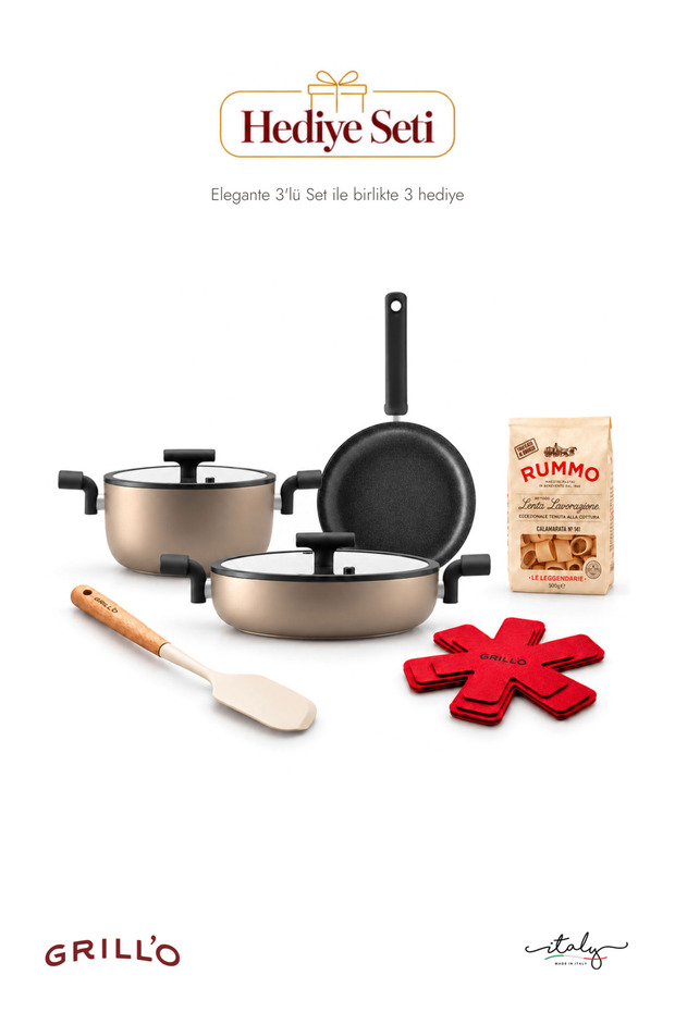 X Rummo Elegante Special Gift Set 3-Piece Pot and Pan Set + Rummo Pasta Pot + Spatula + Trivet
