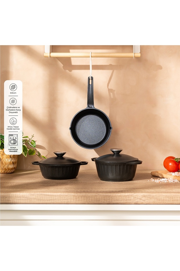Stone Aluminum Cast Mini 5 Piece Cookware Set Black