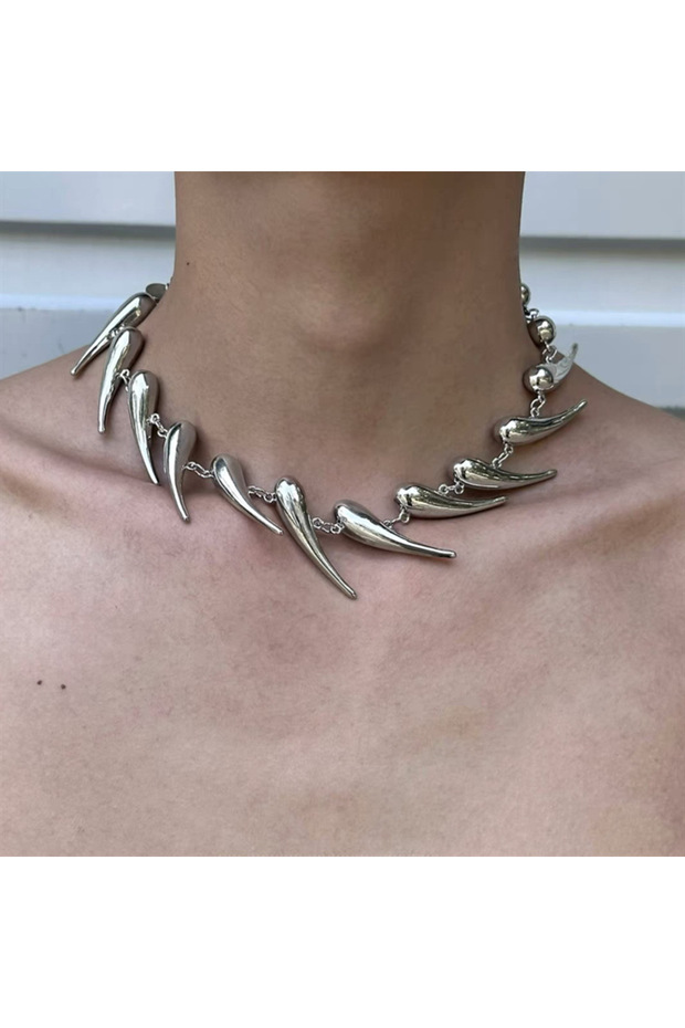 YA4715-1 Punk Hip Hop Silver Color Rivet Chain Choker Necklace for Men Women Exaggerated Metal Water