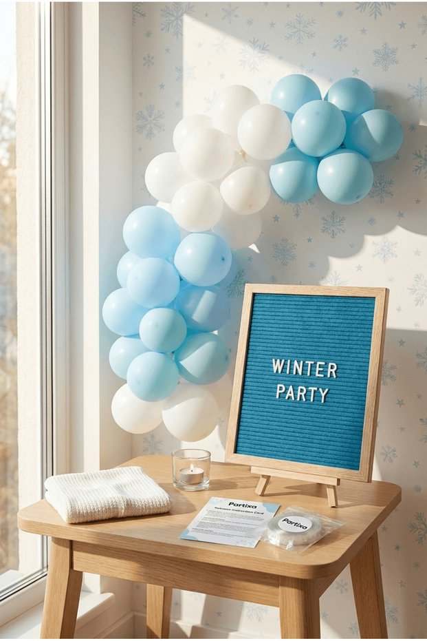 Winter Themed Birthday Decoration Classic Set Blue Felt Letter Board with Stand and Balloon Chain