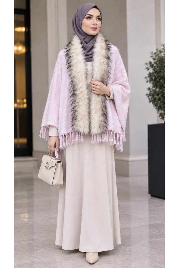Women's Faux Fur Tasseled Soft and Lightweight Winter Thick Shoulder Shawl