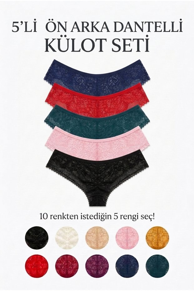 Women's Lace Front and Back Brazilian Panties Lycra Mixed Color 5-Pack - Choose Your Own Color