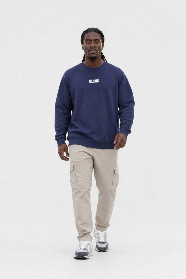 Men's Plus Size Crew Neck Sweat Hlsnk 23204 INDIGO