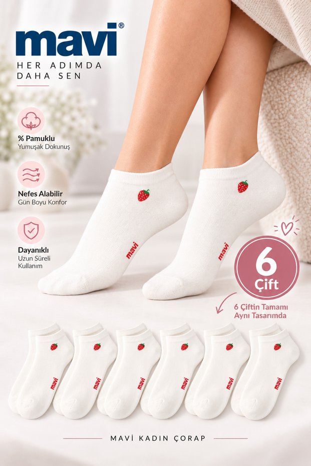Strawberry embroidered white (6 pairs) ballerina socks