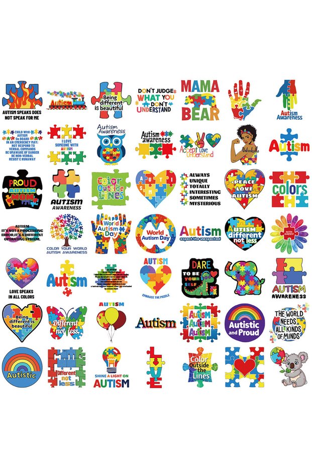 50PCS 50Pcs Cartoon Autism Awareness Stickers - Waterproof Decor for Guitars, Notebooks & Luggage An