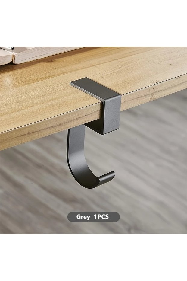 GRAY Aluminum Desk Hook Organizer Anti-Slip Design Sleek Black White for Office Student Desk Organiz