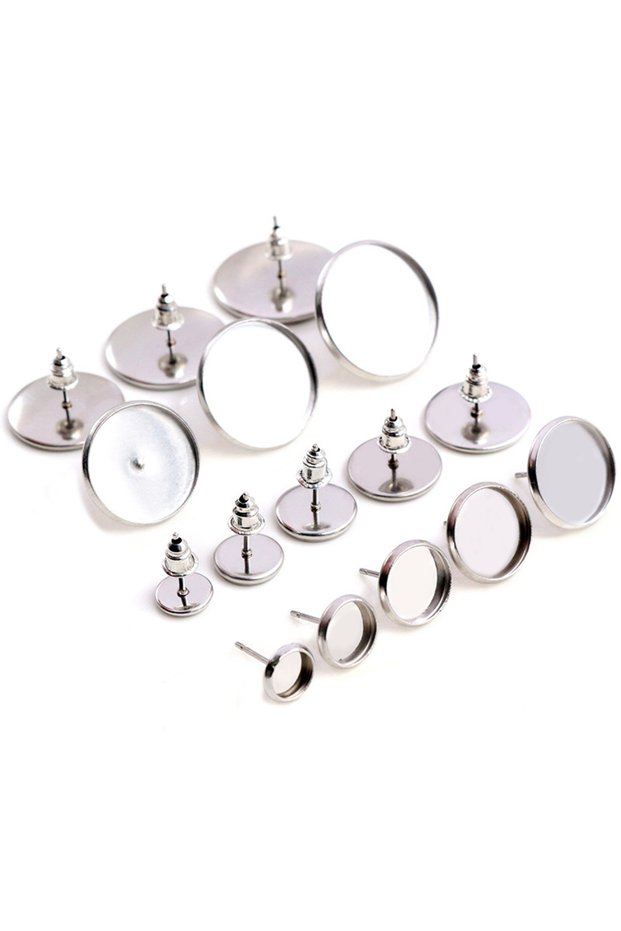 10mm X 20pcs 8/10/12/14mm Stainless Steel Earring Studs,Earrings Blank/Base,Fit 8-14mm Glass Caboch