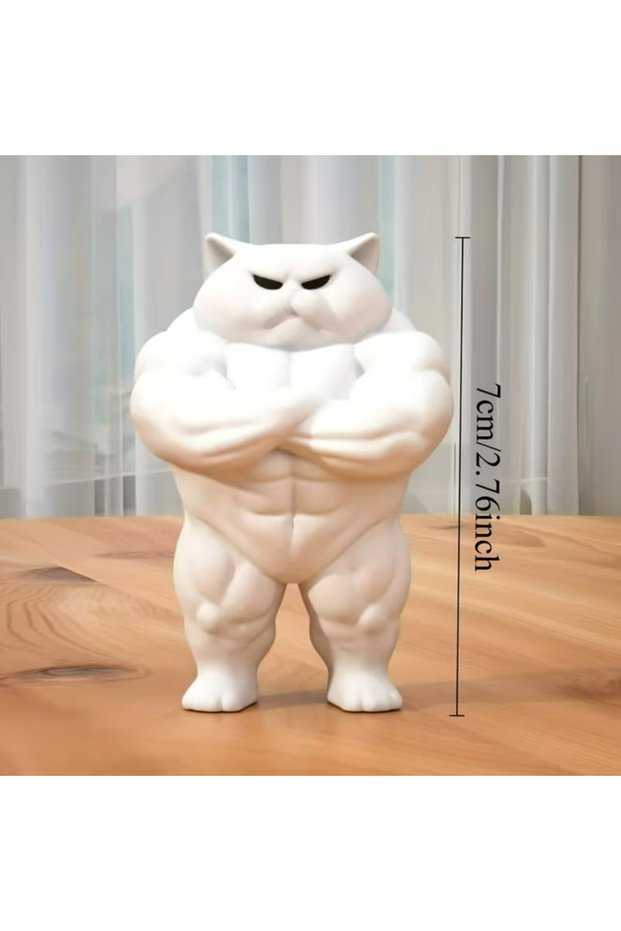 Muscle Cat 3D Printed Funny Muscle Cat Decorative Statue - Cute and Playful Muscle Cat Ornament, Sui