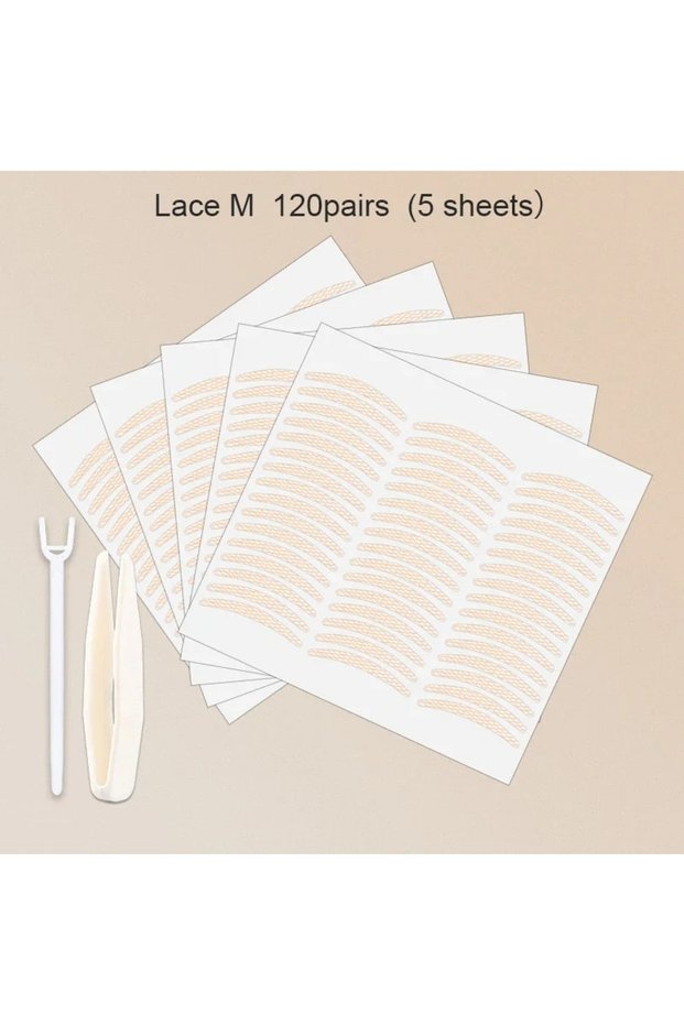 02Lace-M-120Pairs 480Pcs Stealth Double Fold Eyelid Tape Fiber Sticker Lace Nature Clear Beige Strip