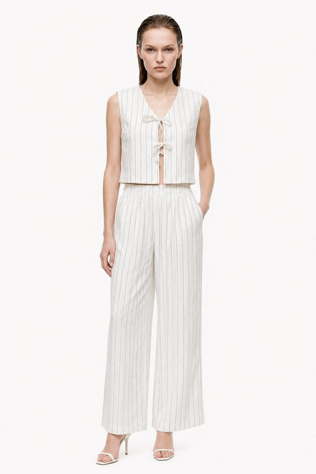 Striped Elastic Waist Top and Bottom Set