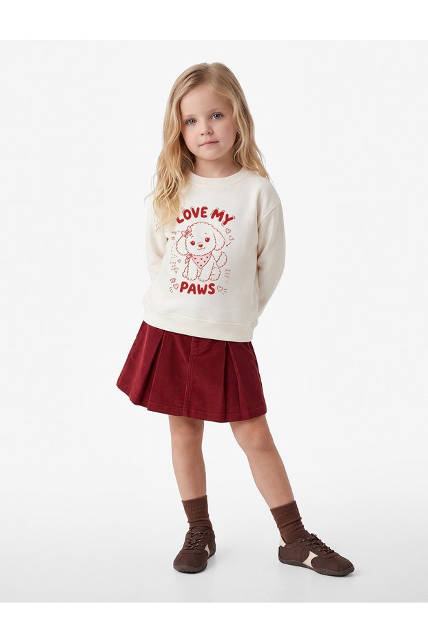 Crew Neck Long Sleeve Dog Printed Sweatshirt