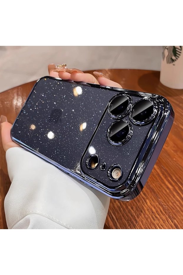 iPhone17 Pro Max Navy Blue Plating Glittering Sparkle Transparent Phone Case For iPhone 17 Pro Max 1