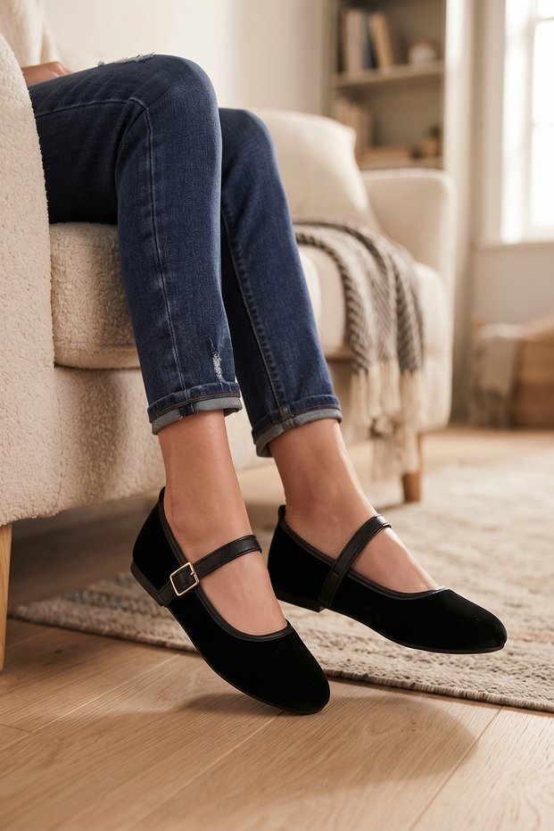 Women's Ballet Shoes Velvet Suede Buckle Stylish Lightweight Daily Ballerina Ballet Home Shoes