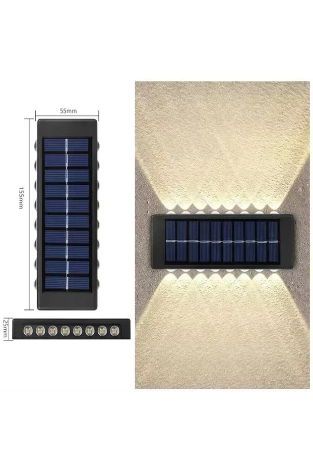 Heinast 1Pcs 16LED-Warm White Solar Wall Lamp Outdoor Waterproof Solar Lights Up And Down Convex len