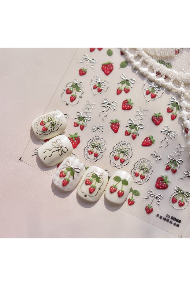 TO5066 Lovely Red Fruit Strawberry Cherry Bowknot Love Heart Star Silk Ribbon 5D Nail Art S