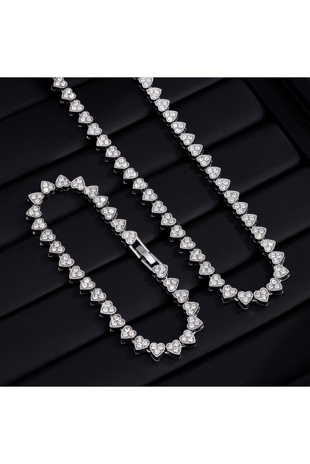Sliver Color Set Yupsk Hip Hop Heart Shape Crystal Tennis Chain Choker For Men Women Fashion Cuban C