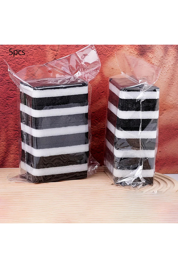 black-5pcs Thickened Double-sided Dishwashing Sponge Black Sandwiched White Stain Removal Scouring C