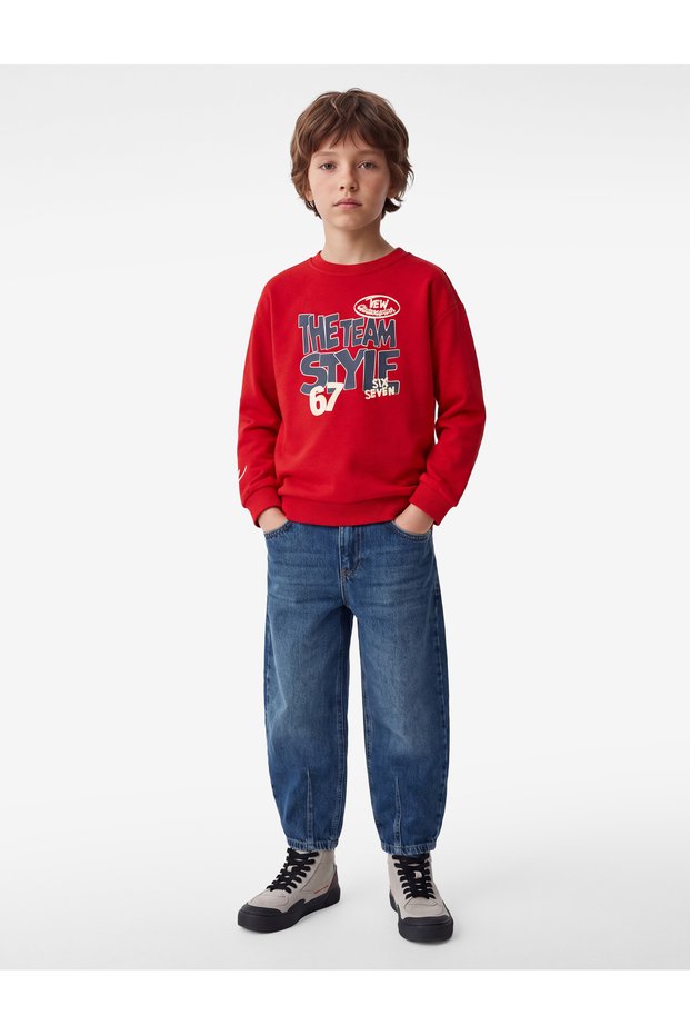 Three Yarns Crew Neck Long Sleeve Printed Sweatshirt