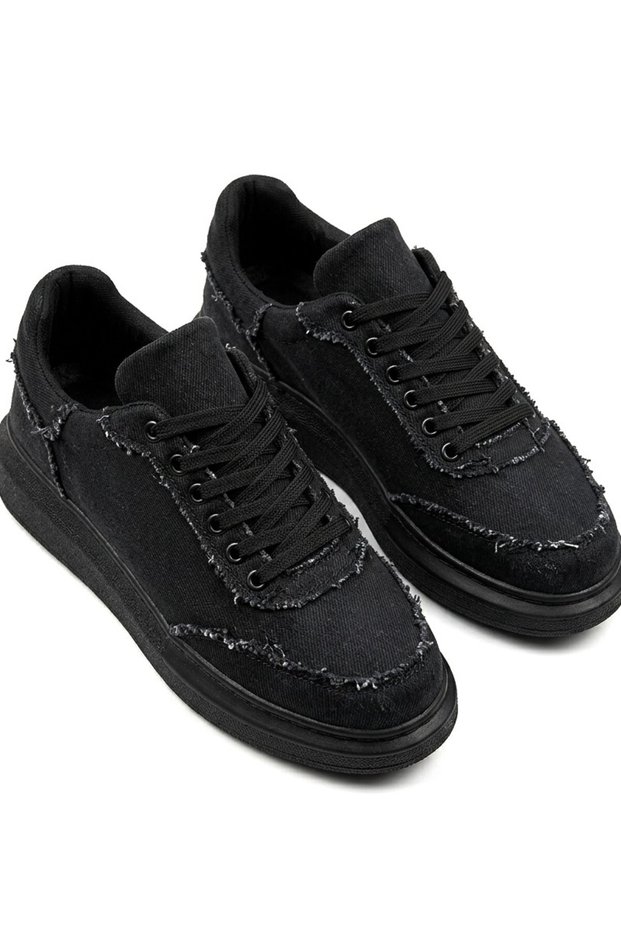 Zrj018 Men's Casual Lace-Up Denim Fabric Sports Sneaker - Black