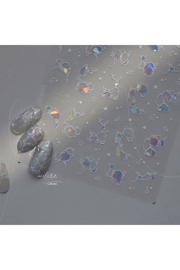 1pcs Shiny Blowing Bubble Nail Decorations Stickers 5D Shell Light Love Cat Bubble TransferSlider St