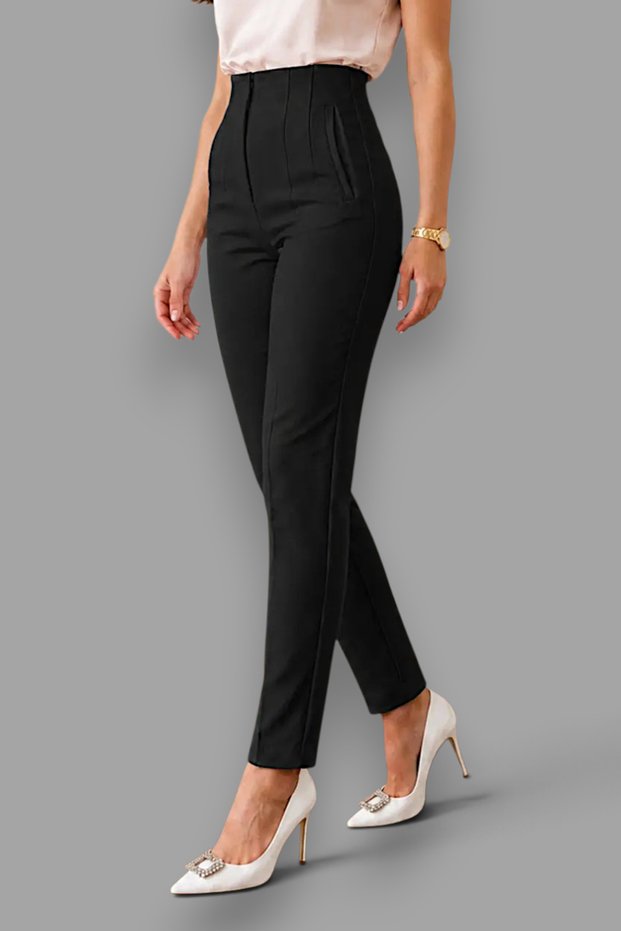 Women's High-Waisted Pleated Tapered Fabric Trousers