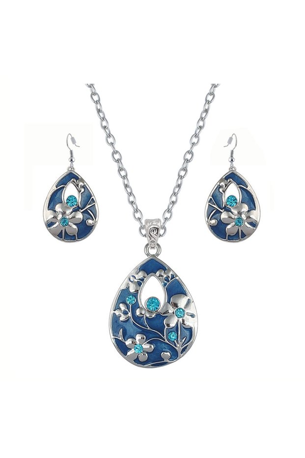 Blue Charm Necklaces &Pendants for Women 2 Color Water Drop Necklace Earrings Set