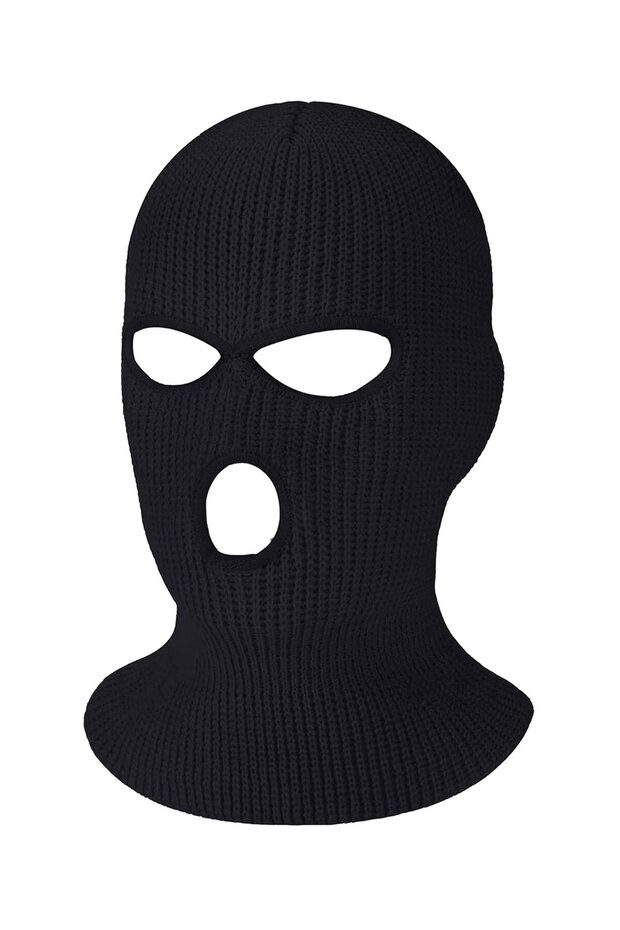 black 3 Holes Ski Mask Full Face Cover Outdoor Balaclava Winter Knitted Neck Gaiter for Halloween S
