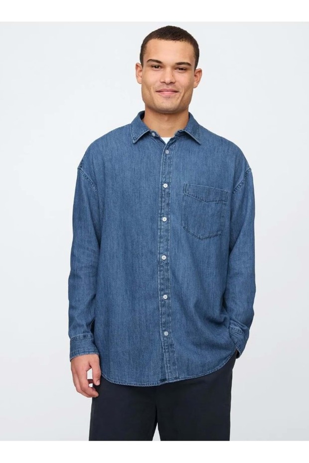 Denim Big Shirt 589582-589790 Men's Denim Shirt Dark Blue