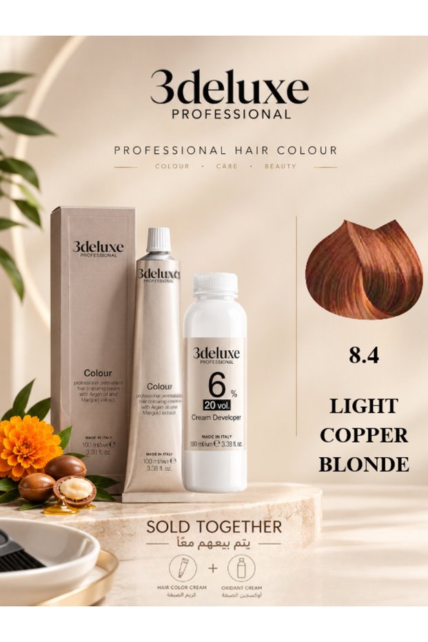 Hair Color Cream & Cream Developer 20 vol.(6%) β 100 ml Each Light Copper Blonde 8.4