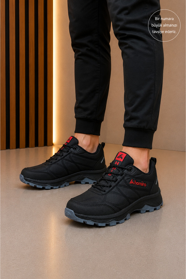 Men's Waterproof Poly Sole Fuspedli Sports Shoes - Black Red