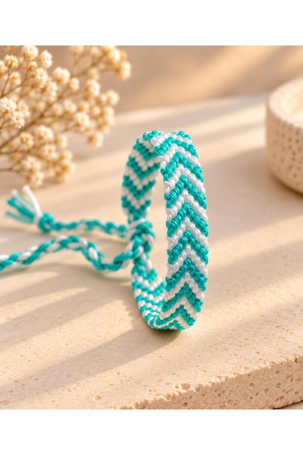 Unisex Turquoise-White Braided Bracelet - Vibrant Colors, Handmade, Adjustable, Permanent Colors