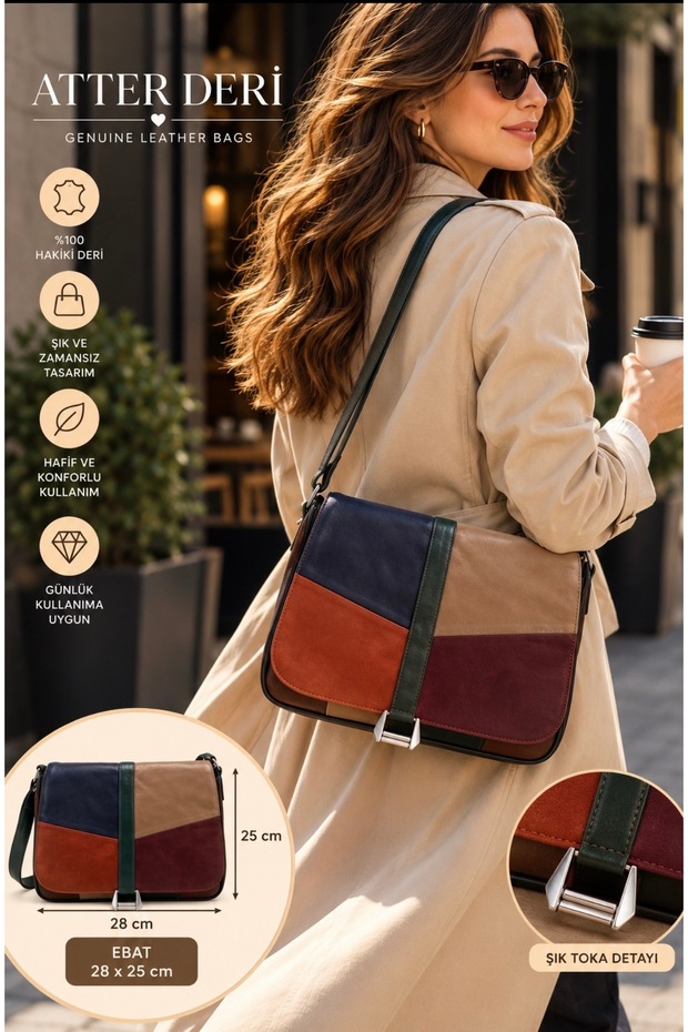 Genuine Leather Buckle Multi-Color Bag (28cm X 25cm)