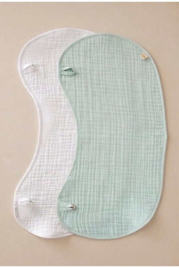 2-Piece 100% Cotton Organic Mint 4-Layer Muslin Baby Shoulder Cover / Mouth Wipes / Nickle Free Snaps